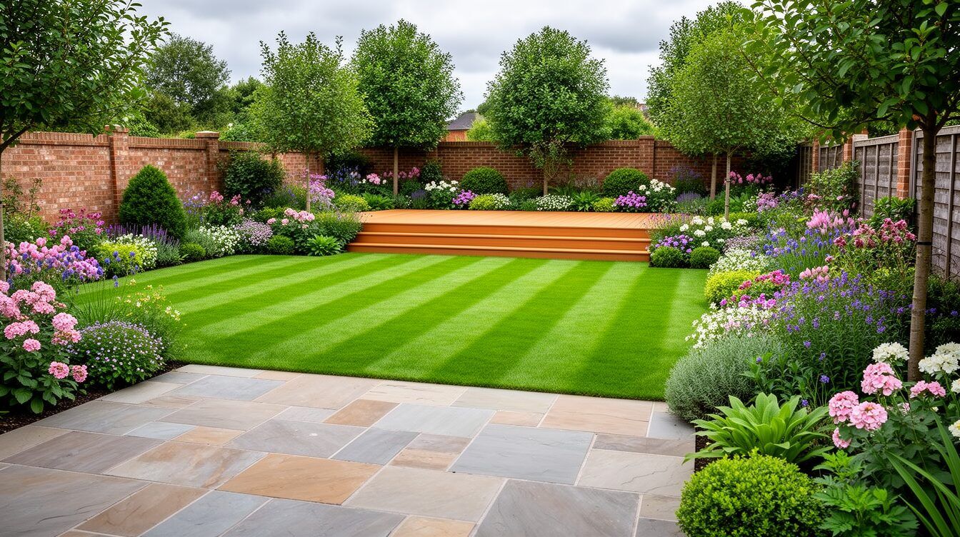 Landscaped garden with patio and borders by Branchin Out Landscapes